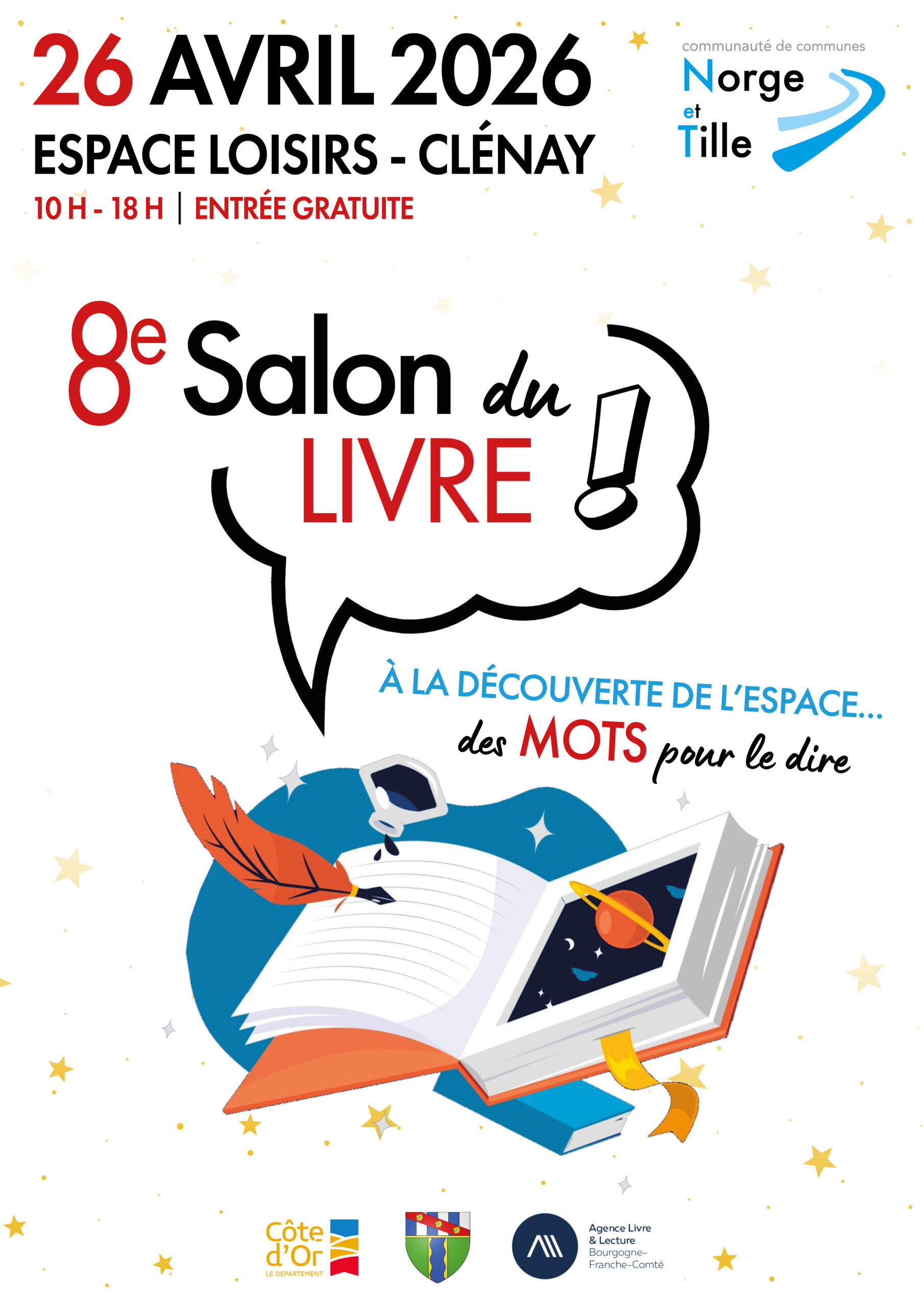 Affiche Salon du livre dimanche 26 avril 2026 de 10h à 18h à l'Espace loisirs de Clénay