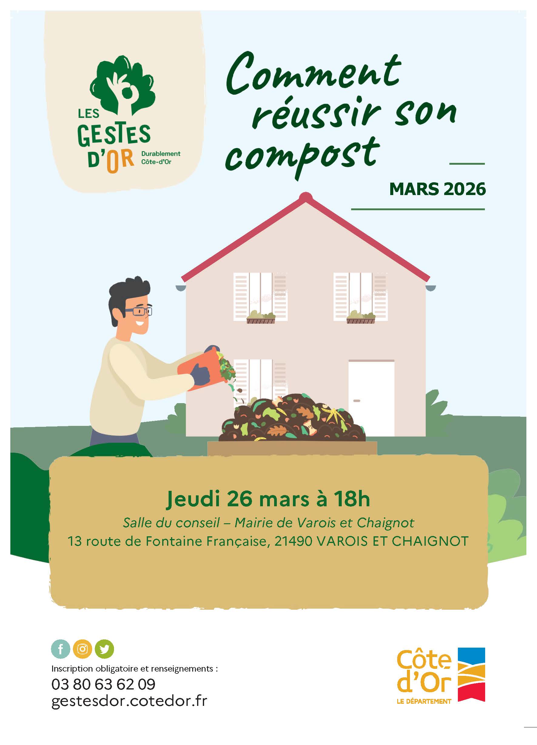 Affiche atelier zero déchet Comment réussir son compost jeudi 26 mars 2026 à 18h à la salle du conseil de Varois-et-Chaignot