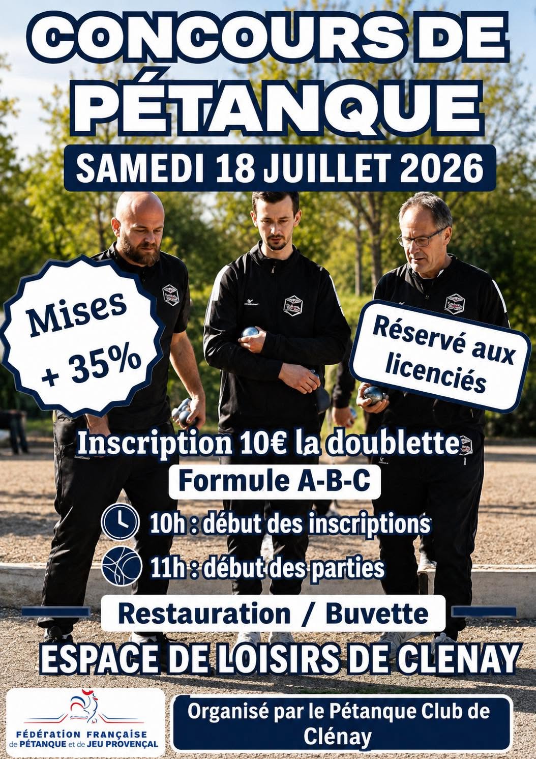 Affiche concours de pétanque samedi 18 juillet 2026 à l'espace loisirs de Clénay